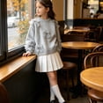 thumbnail image 5 of GiLiling Girls Round Neck Knitted Sweater with Cute Bow Decor, Solid Color Long Sleeve Pullover Top, Casual Knitwear for Kids Fall Winter School Outfits (Grey, 6-7 Years), 5 of 8