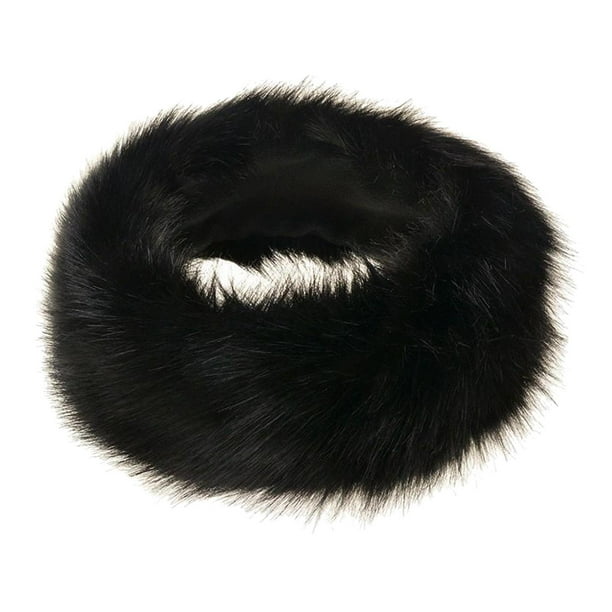 Diadema de piel sintética con gorro de piel elástica Calentador de orejas de invierno Mujeres Orejeras Esquí frío Negro Jinwen Diademas calentadoras de orejas de piel