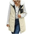 thumbnail image 6 of Busydd Womens Vest Fashion Solid Color Sleeveless Puffer Vest Comfy Warm Hooded Long Women's Outerwear Vests Plus Size Vest for Women with Pockets and Detachable Hat Collar L, 6 of 9