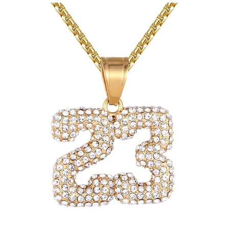 Men's Number 23 Iced Out Basketball Jersey Stainless Steel Pendant Box (Best Jersey Numbers In Basketball)