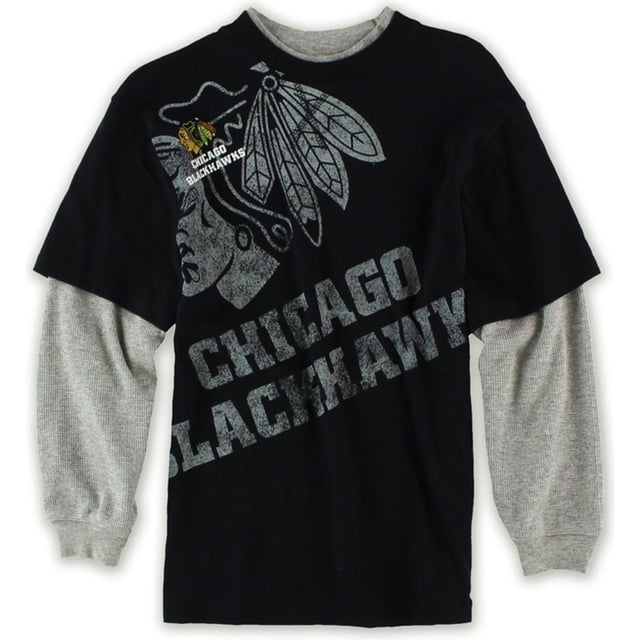 Reebok Chicago Blackhawks Layered Graphic playera para mujer, negro, pequeño Reebok Camiseta gráfica