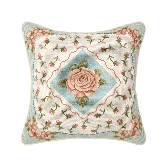 Morning Rose Needlepoint Pillow, 14" x 14"