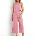 thumbnail image 6 of Casual Linen Sets for Women Summer 2 Piece Outfits Solid Sleeveless Crop Tops Seamless Elastic Waist Wide Leg Capris Pants Two Piece Matching Sets, 6 of 9