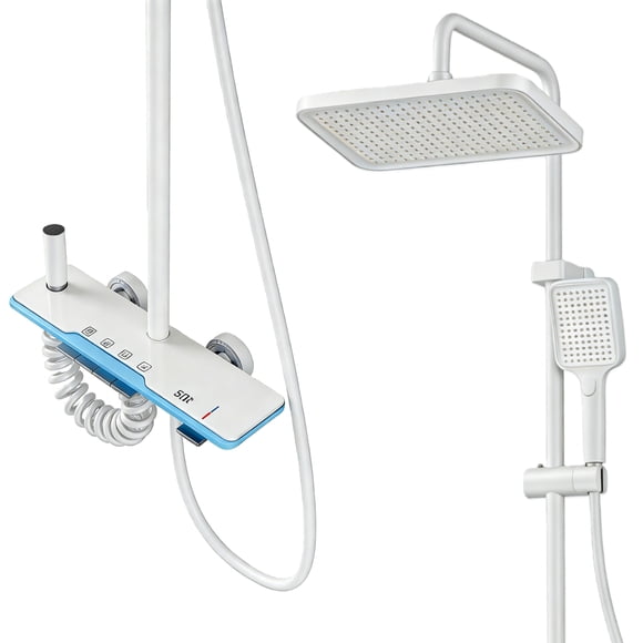 Sistema de Regadera con Pantalla Digital de Temperatura, Juego de Grifo de Regadera Dual con Cabezal de Regadera de Lluvia de 12 Pulgadas y Cabezal de Regadera de Mano, Teclas de Piano LED, 4 Modos d