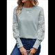 thumbnail image 1 of Top de Cuello Redondo con Encaje Bordado y Larga en Color Liso para Mujer Lago Azul S, 1 of 8