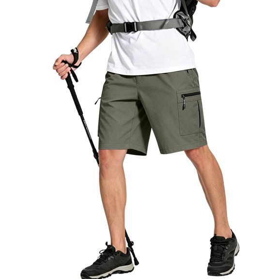 Zimjoy Men's Hiking Cargo Shorts Lightweight Outdoor Shorts Quick Dry Golf Camping Casual Fishing with Zipper Pockets Army Green L