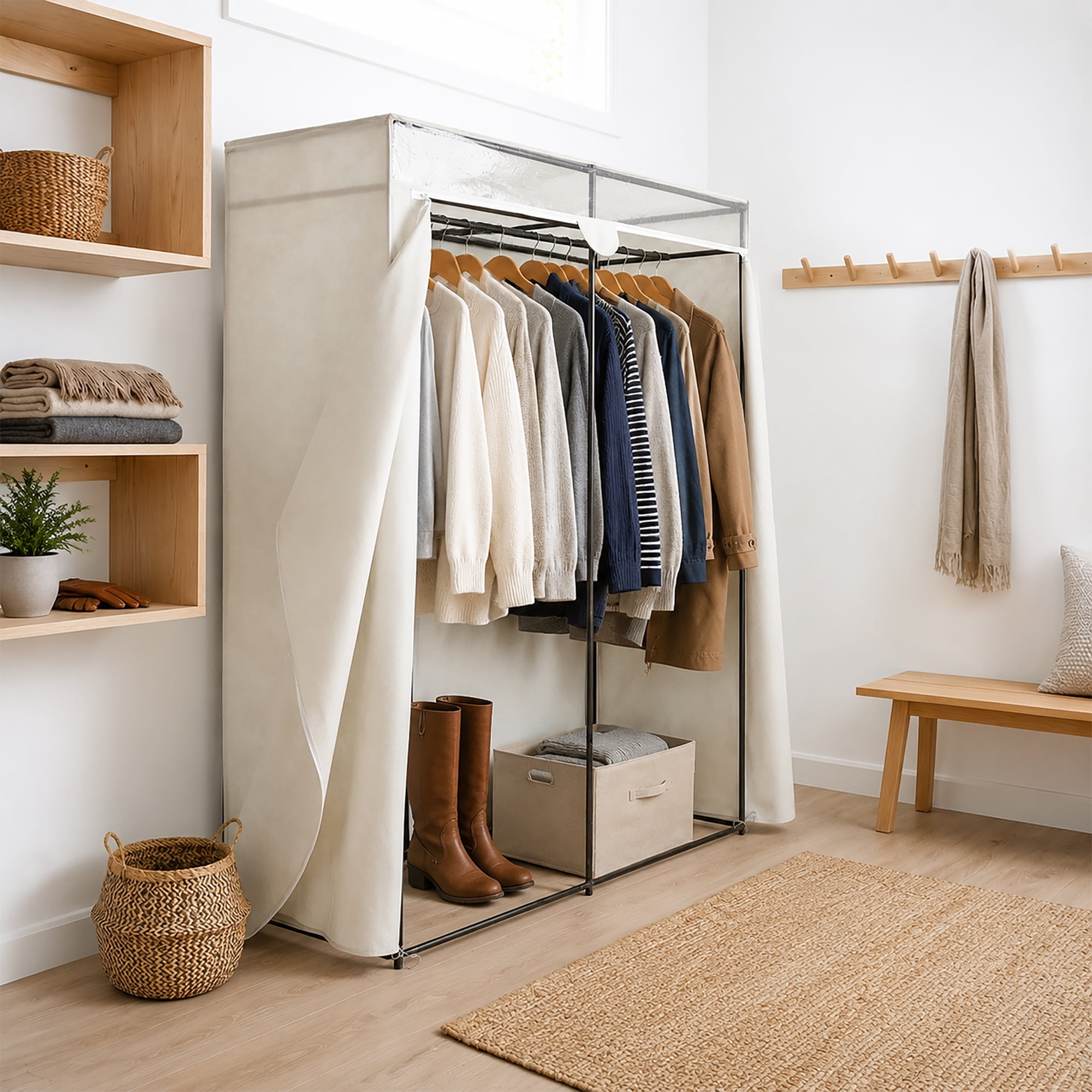 Mainstays Adult Single Steel Tier Zippered Extra Wide Clothes Closet, 60", Grey Pumice