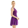 thumbnail image 3 of Fldy Lyrical Dance Costumes for Women V-Neck High-Low Ballet Dance Gymnastics Leotard Dress Purple 3XL, 3 of 8