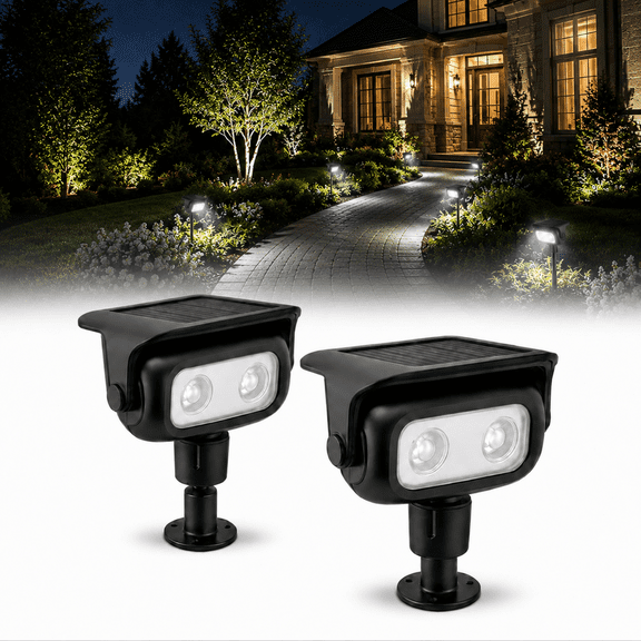 GKAJYZL Solar LED Spot Lights Outdoor, Dusk to Dawn, 6500K White, IP65 Waterproof Wall or In-Ground Landscape Spotlights for Yard, Garden, 2 pack