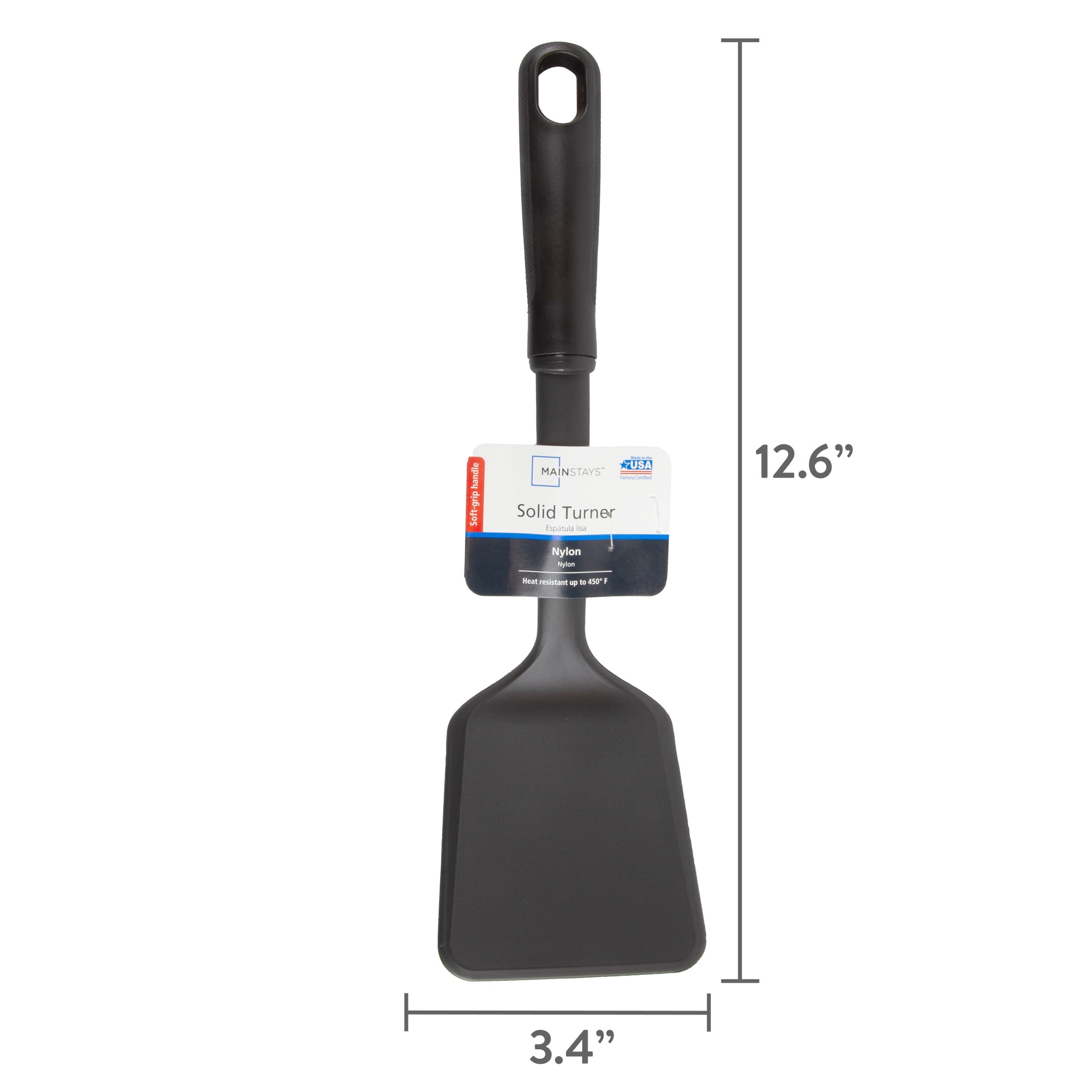 (8 pack) Mainstays Solid Kitchen Turner, Nylon, Black, Diamond Pattern Handle