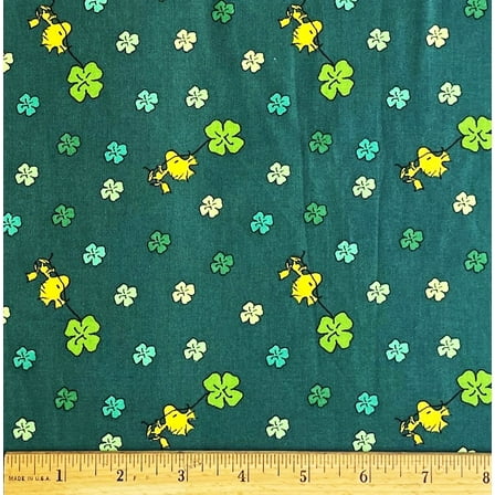 1/2 Yard - Peanuts Woodstock & Shamrocks St. Patrick's Day on Green Cotton Fabric (Great for Quilting, Sewing, Craft Projects, Throw Pillows & More) 1/2 Yard X 44" Wide