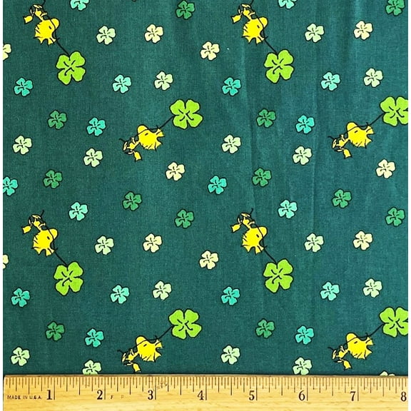 1/2 Yard - Peanuts Woodstock & Shamrocks St. Patrick's Day on Green Cotton Fabric (Great for Quilting, Sewing, Craft Projects, Throw Pillows & More) 1/2 Yard X 44" Wide