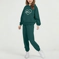 thumbnail image 6 of fnnxnal Girls Kids Green Tracksuit Set - 2-Piece Casual Athletic Hoodie & Sweatpants, 100% Polyester Soft Cute Paw Print Heart Outfit for 2-13 Years,Size 11 T, 6 of 6