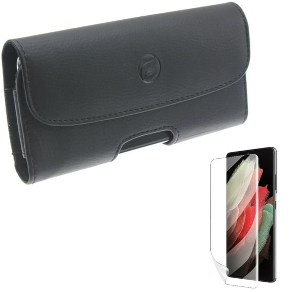 Matte Screen Protector w Case Belt Clip for Samsung Galaxy S22 Plus Phone - TPU Film Anti-Glare Anti-Fingerprint Fingerprint Works, Leather Holster Cover Loops Accessory Bundle