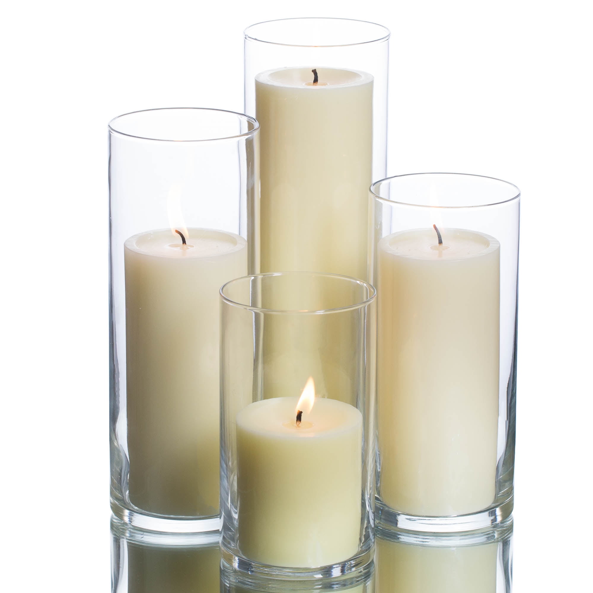 Richland Pillar Ivory Candles & Eastland Cylinder Holders Set of 48