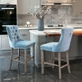 thumbnail image 5 of Paproos Upholstered Bar Stools Set of 2, Velvet Barstools with Tufted Back and Wood Legs, Modern Farmhouse Counter Height Bar Chairs with Nailhead Trim for Home Pub, Kitchen Island, Light Blue, 5 of 11