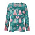 thumbnail image 6 of Women's Fashionable Casual Long Sleeved Plus Size Print Top Plus Size Floral Print Top with Christmas Plant Print, Festive Design Loose Fit Tops,Cyan,L, 6 of 7