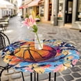 thumbnail image 3 of Active Basketball Elastic Fitted Round Table Cover Watercolor Sport Style Waterproof Outdoor Tablecloth for Holiday Party, Picnic, Patio & Dining Fits Tables Up to 45"-54", 3 of 8