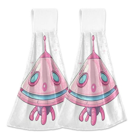 

2 Bathroom Towels Kitchen Towels 18.2x14In Velcro Hand Wipes Dish Cloths & Dish Towels Washroom Towels Face Towel Hand Wipes Pink Alien Spacecraft