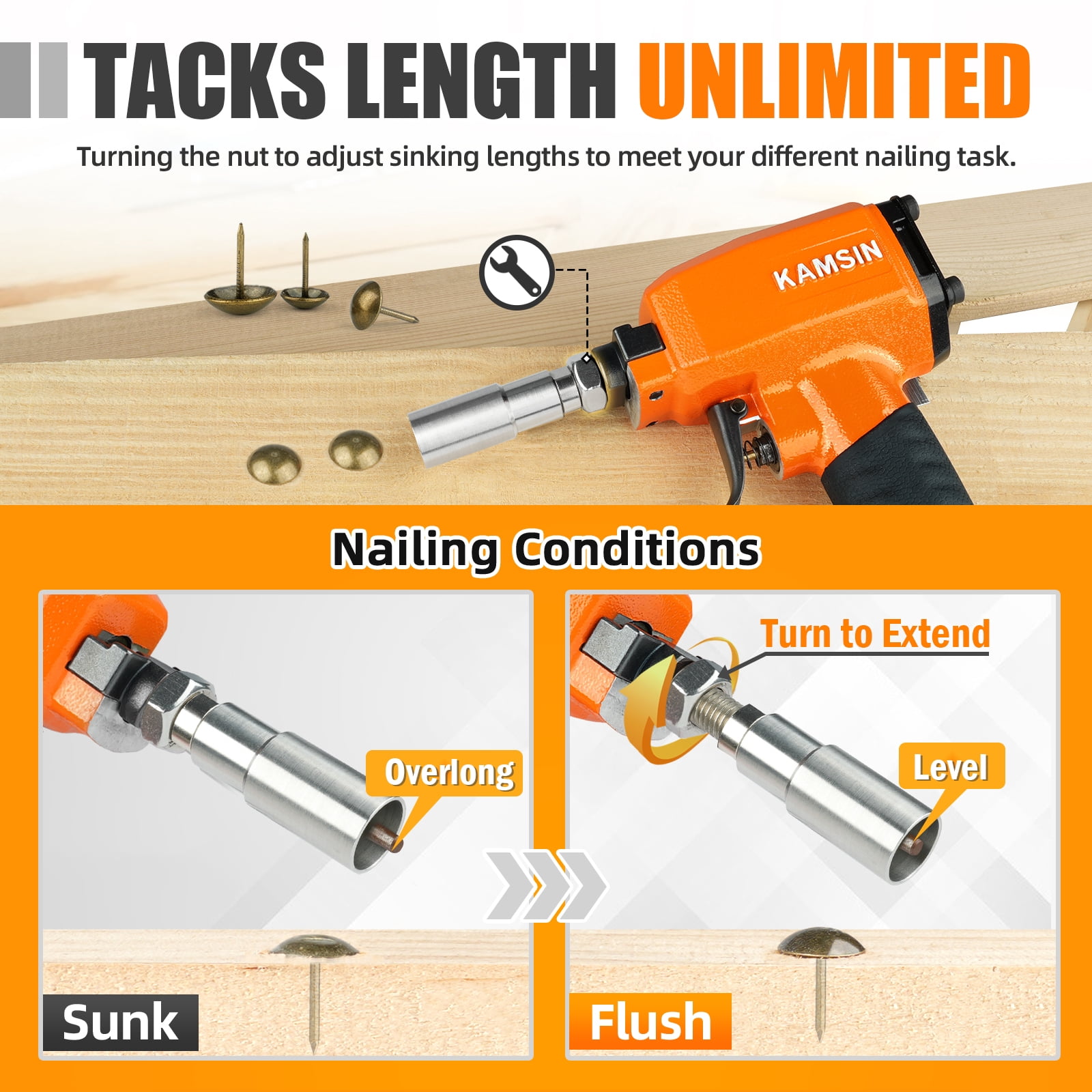KAMSIN K1620 Pneumatic Decorative Nailer 41/64''(16.2mm) Diameter Air Upholstery Tacks Gun for Furniture