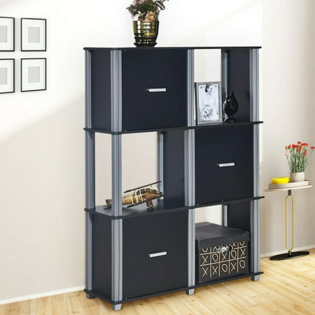 Costway 3 Tier Bookcase 6 Cubes Storage Cabinet Shelf Organizer Unit Display Black