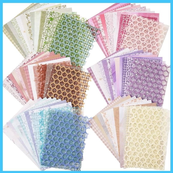 90 Sheets Scrapbook Paper Decorative Textured Paper, FineGood Mesh Fabric Assorted Set Craft Paper for Junk Journal Supplies Scrapbooking Planner Card Making