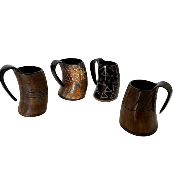 SET Of 4 - Medieval Natural Ceremonial Viking Drinking Horn Mug/Tankard Leak Free Wine Beer Shot Glasses, 3 inches