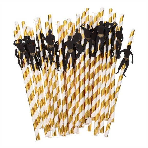 36 Pcs Decorative Paper Straws with Funny Muscle Man Cutouts, Unique Party Supplies for Bachelorette Celebrations, Bar Drinks, and Dessert Decorations