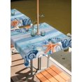 thumbnail image 2 of Outdoor Tablecloth with Umbrella Hole for Patio/Picnic/Party/Camping, Summer Ocean Waterproof Table Cloth Square Cover Washable, Coastal Shells Starfish Coral Conch Wooden Blue (54"x 54"), 2 of 8