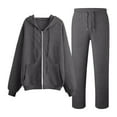 thumbnail image 4 of Sweatsuits Women 2 Piece Outfit Womens Casual Hooded Tracksuit Set Solid Zip Up Sweatshirt Drawstring Track Suits Women Set Dark Gray M, 4 of 5