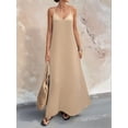 thumbnail image 6 of Women's V-Neck Sleeveless Backless Maxi Solid Suspender Robe Dress for Party Summer Khaki S, 6 of 9