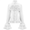 thumbnail image 1 of HLONK Victorian Stand Collar Top with Ruffle Steampunk Flare Sleeve Blouse, 1 of 17