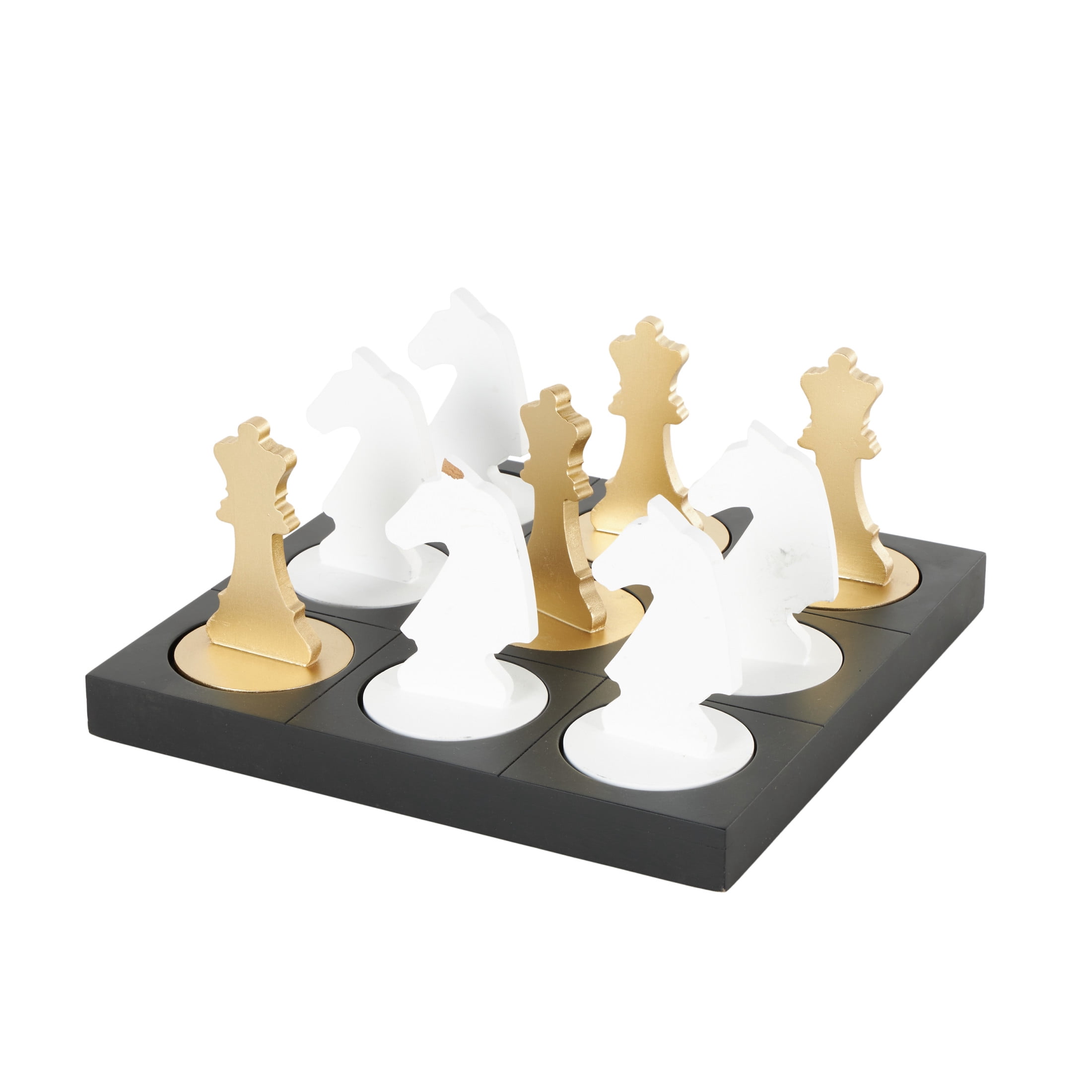 DecMode 12" x 6" Black Wood Chess Game Set with Gold and White Pieces, 1-Piece