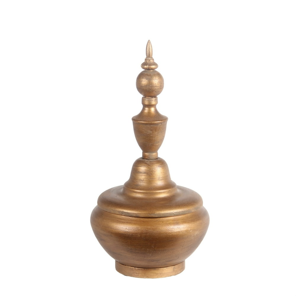 Finely Designed Decorative Metal Finial with Bellied Base, Small, Gold