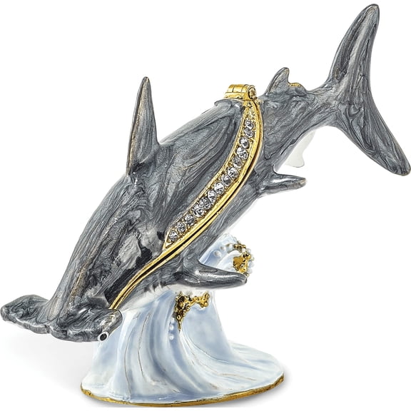 Fashion Bejeweled Clobber Hammerhead Shark Trinket Box (4.29 X 1.62) Made In China bj4003