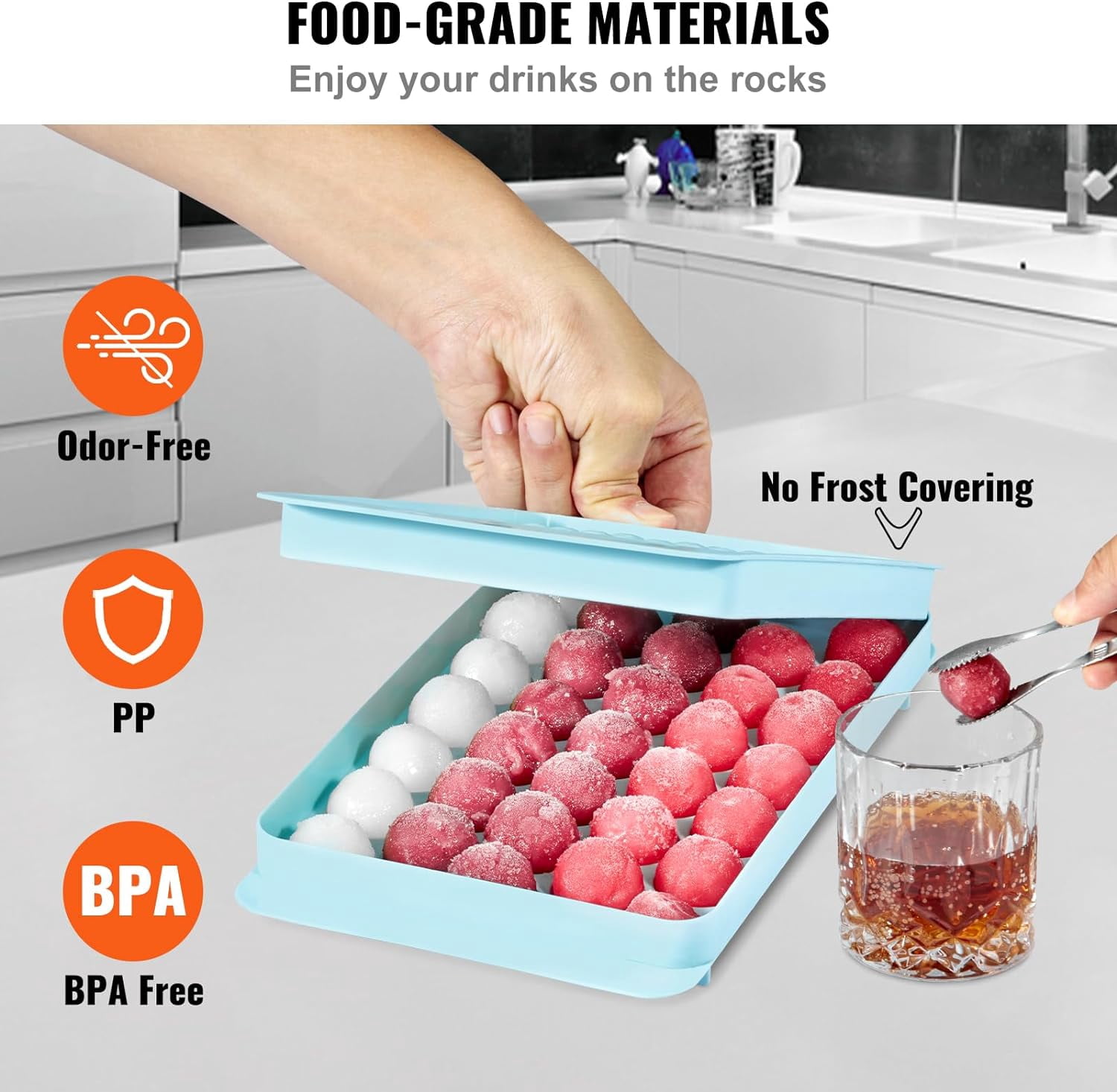 Ice Cube Tray, 3 Pack 170 Balls Mini Ice Cube Tray for Freezer, 2x33pcs and 1x104pcs Sphere Ice Cube Making for Chilling Cocktail Whiskey Tea Coffee, Include Ice Trays & Ice Bin & Scoop