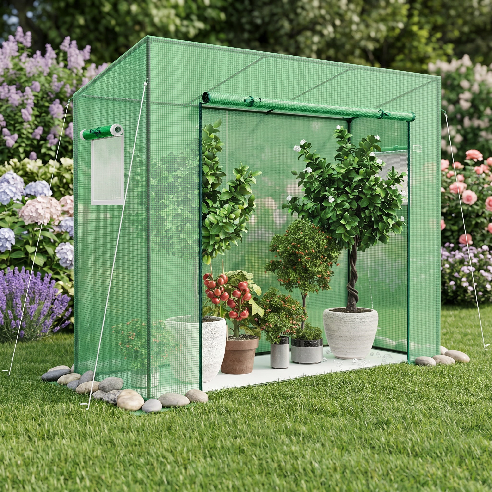 Kadyn Outdoor Portable Walk-in Greenhouse with PE Cover Heavy-Duty Metal Frame Roll-up Zipper Door