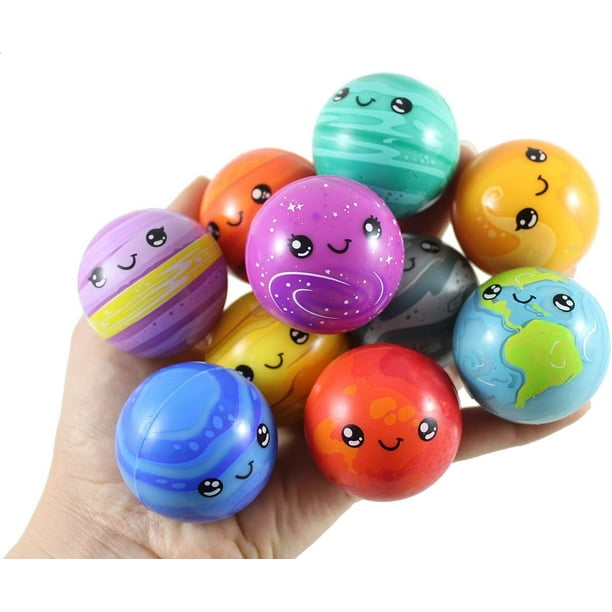 Set of 12 Cute Solar System Bouncy Ball Toy Set - Educational Learning