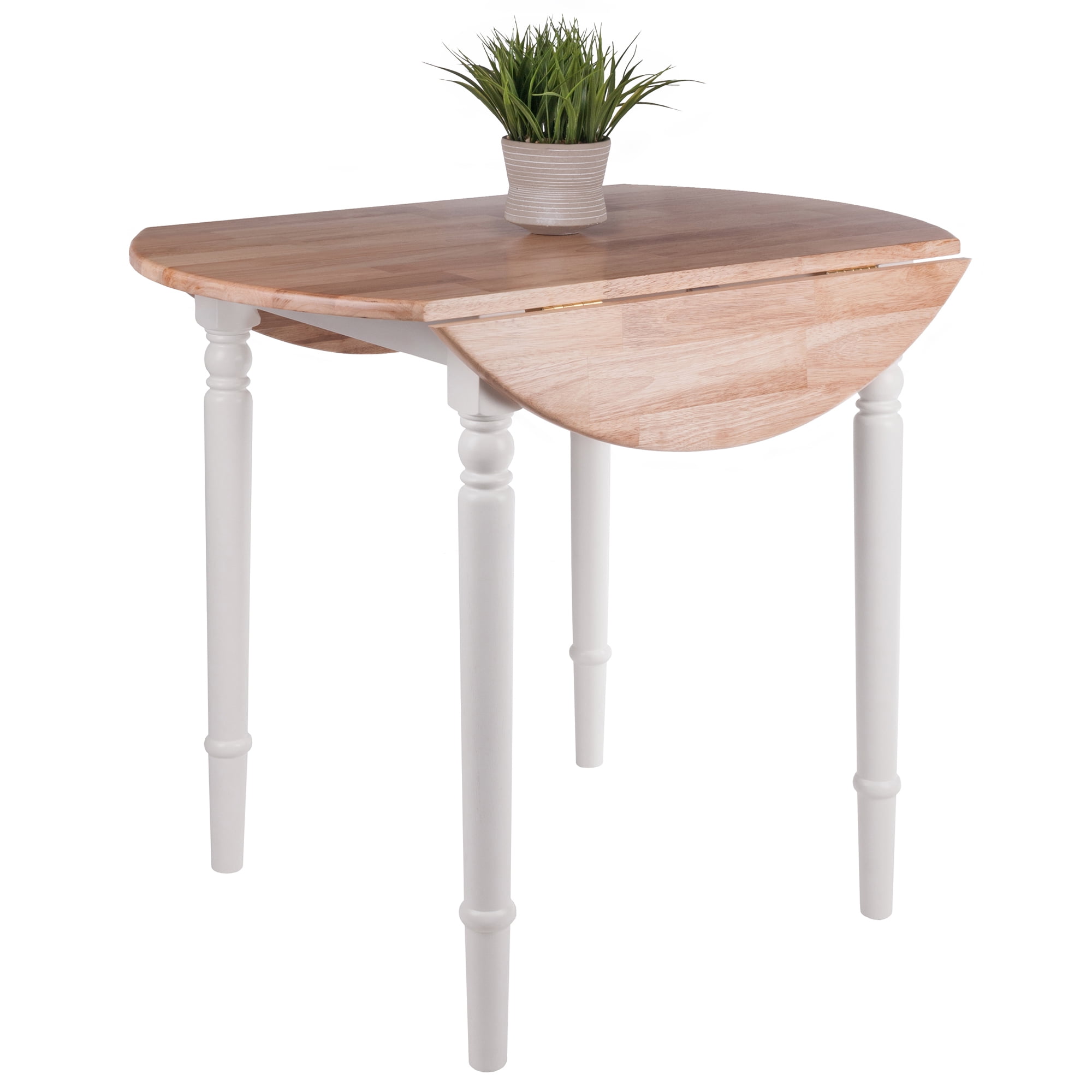 Winsome Sorella Round Drop Leaf Dining Table, Natural & White Finish