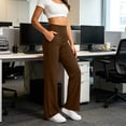 thumbnail image 7 of Seffadzy Women's Yoga Pants High Waisted Straight Leg Stretchy Pocket Solid Color Workout Fitness Gym Trousers Brown L, 7 of 7