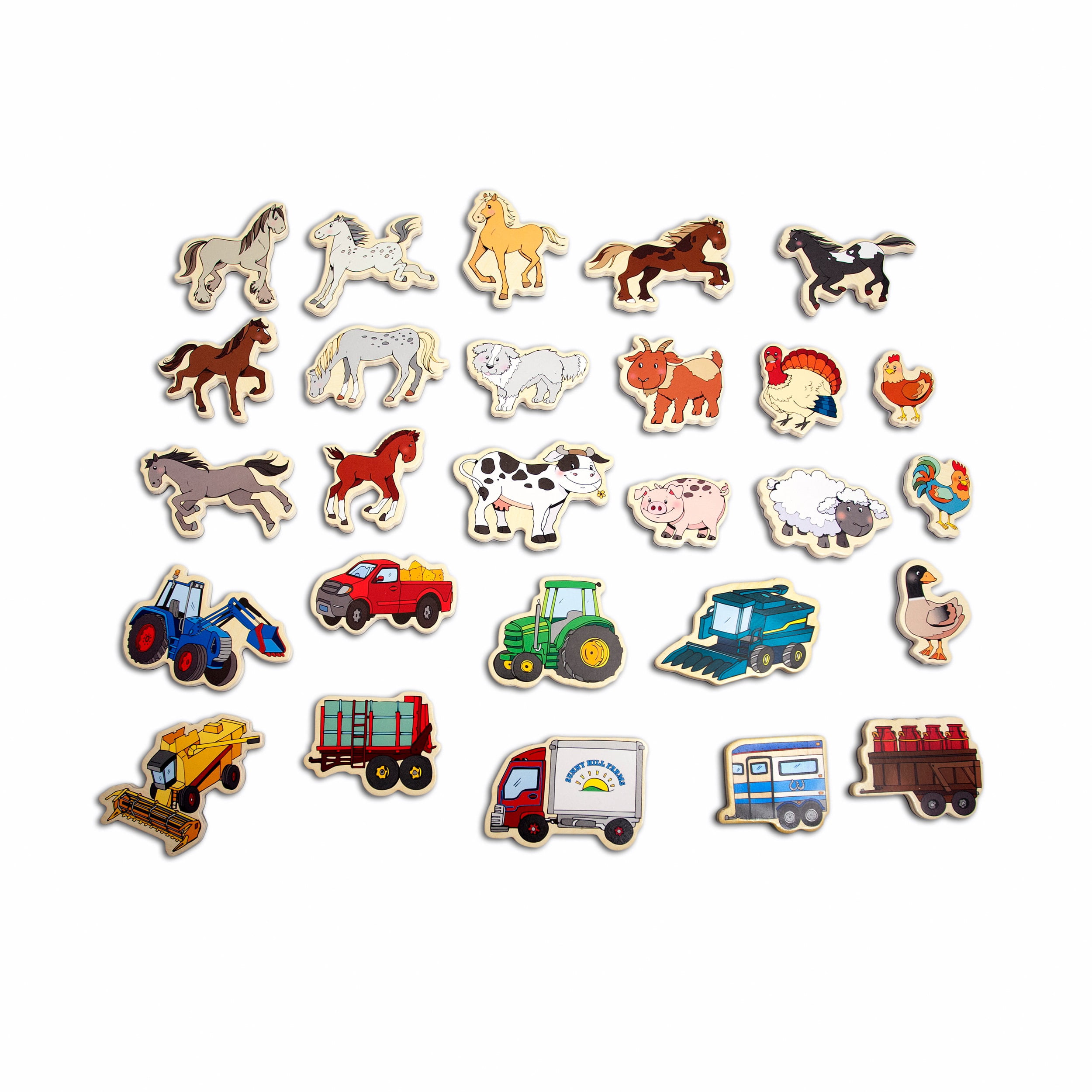 T.S. Shure Farm Animals, Horses and Vehicles Wooden Magnetic