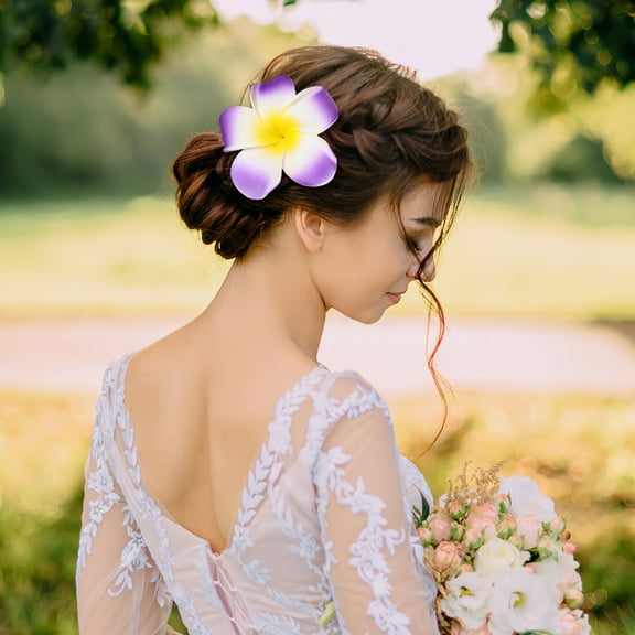 Beaupretty 12 Pieces Beach Hair Decoration Plumeria Hair Accessories for Women at Seaside Parties in Colorful Designs