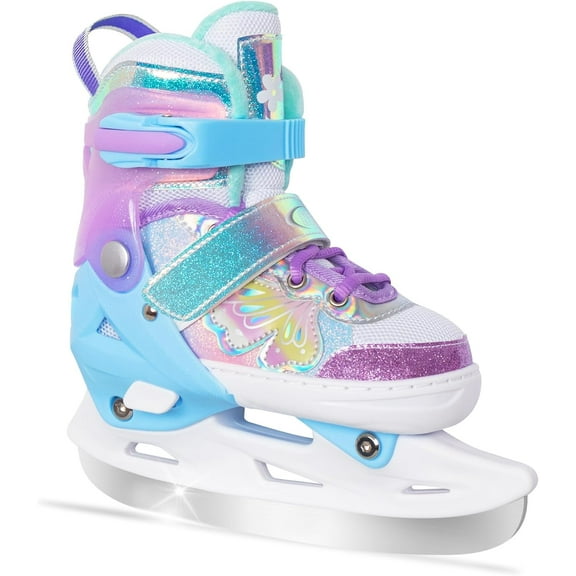 Mammygol Girls Ice Skates for Kids 4 Size Adjustable Butterfly Ice Skate with Fleece Lining for Outdoor & Rink