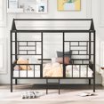 thumbnail image 2 of Full Size Metal House Bed Frame for Kids Boys Girls, Low Profile Playhouse Bed with Roof and Fence, No Box Spring Needed, Black 77.1"L x 56"W x 67.7"H, 2 of 7