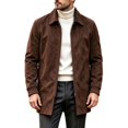 thumbnail image 2 of WIZUTIZ Men's Suede Mid Length Trench Coat Full Zip Stand Collar Jacket with Pockets Fall Winter Fashion Outerwear, 2 of 8