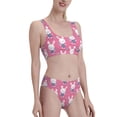 thumbnail image 2 of Daiia Rabbit Holding Flowers printed 2 piece Swimsuit Bikinis for Women High Waisted Racerback Bathing Suits Summer Tummy Control Scoop Neck Swimwear-Large, 2 of 8