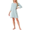 thumbnail image 2 of INSPIRAR CHIC Ropa de dormir para mujeres, vestido de noche de algodón a rayas con mangas 3/4, cuello redondo, midi, color contrastante, suave, talla XL, verde, 2 of 6