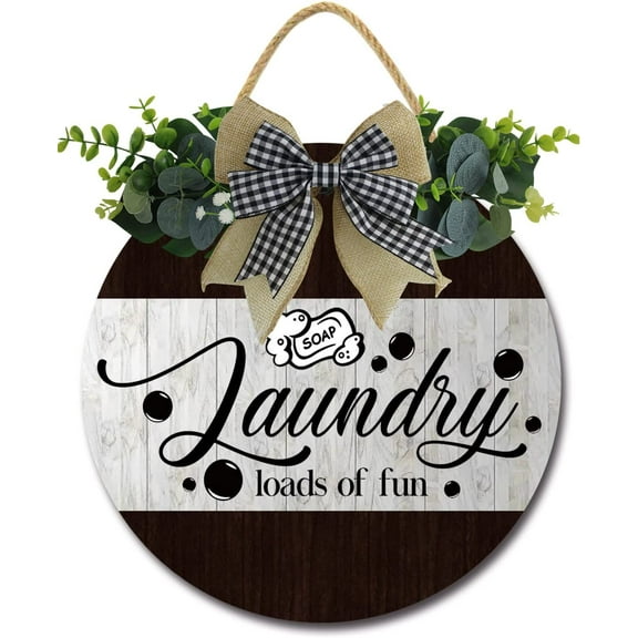 Eveokoki 12" Laundry Room Sign Rustic Wooden Plaque Wreaths for Wall Door Sign Vintage Hanging Sign Decor for Laundry Room Wash House Farmhouse
