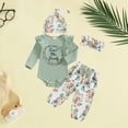 thumbnail image 2 of CAUYDY Newborn Baby Girl Clothes Long Sleeve Ruffle Romper Pants Hat Headband 4PCS Outfits Set for Infant 0-3M 3-6M Preemie Girls Fall Winter Spring Summer (Sizes 0-3 Months,Green), 2 of 7
