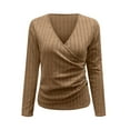 thumbnail image 5 of Ovticza Womens Deep V Neck Sexy Wrap Sweater Long Sleeve Slim-Fitted Knitted Jumper Top Brown M, 5 of 5